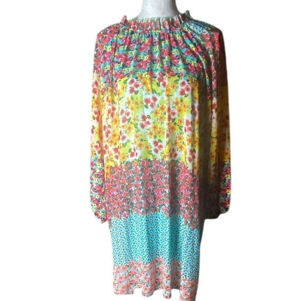 New Collection Spring Floral High Neck Flowy Pull Over Lined Midi Dress Wm’s Sz